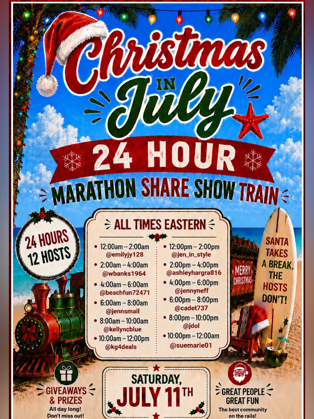 Christmas in July 24 Hour Marathon Share Show Train JULY 11TH!